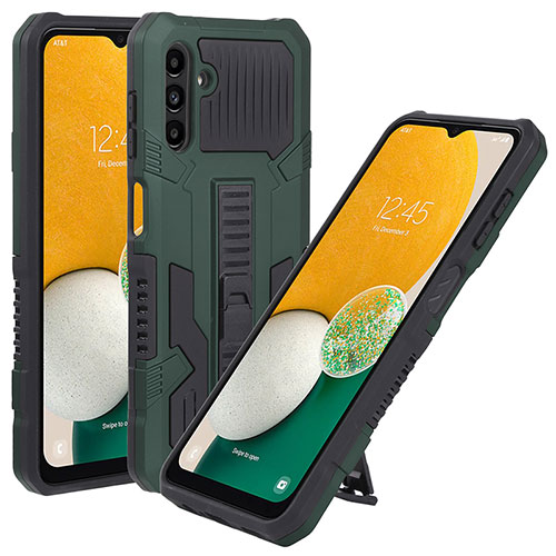 Silicone Matte Finish and Plastic Back Cover Case with Stand ZJ1 for Samsung Galaxy A13 5G Green