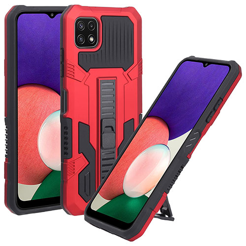 Silicone Matte Finish and Plastic Back Cover Case with Stand ZJ1 for Samsung Galaxy A22 5G Red