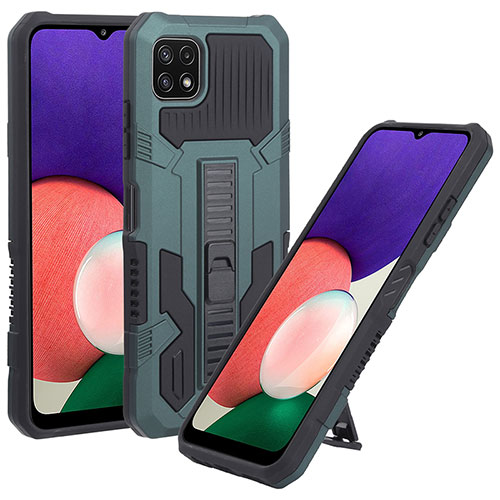 Silicone Matte Finish and Plastic Back Cover Case with Stand ZJ1 for Samsung Galaxy A22s 5G Green