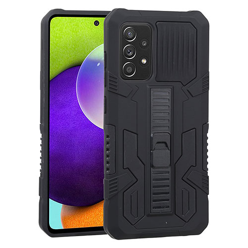 Silicone Matte Finish and Plastic Back Cover Case with Stand ZJ1 for Samsung Galaxy A52 4G Black