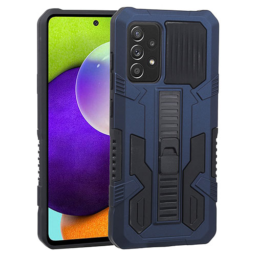 Silicone Matte Finish and Plastic Back Cover Case with Stand ZJ1 for Samsung Galaxy A52 4G Blue