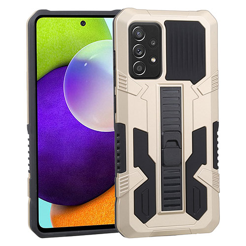 Silicone Matte Finish and Plastic Back Cover Case with Stand ZJ1 for Samsung Galaxy A52 4G Gold