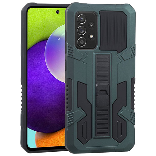 Silicone Matte Finish and Plastic Back Cover Case with Stand ZJ1 for Samsung Galaxy A52 4G Green