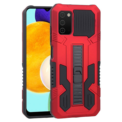 Silicone Matte Finish and Plastic Back Cover Case with Stand ZJ1 for Samsung Galaxy F02S SM-E025F Red