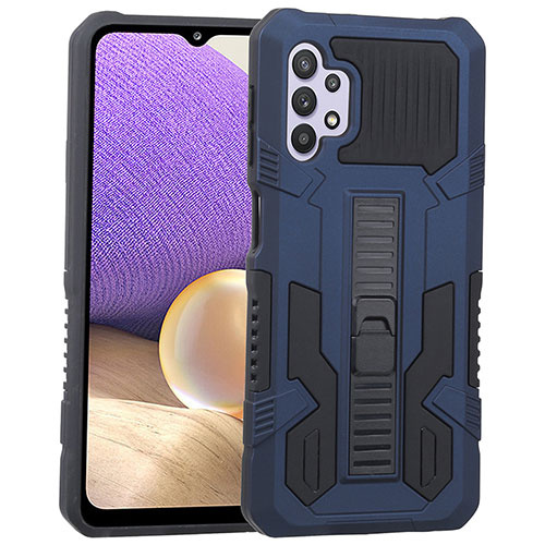 Silicone Matte Finish and Plastic Back Cover Case with Stand ZJ1 for Samsung Galaxy M32 5G Blue