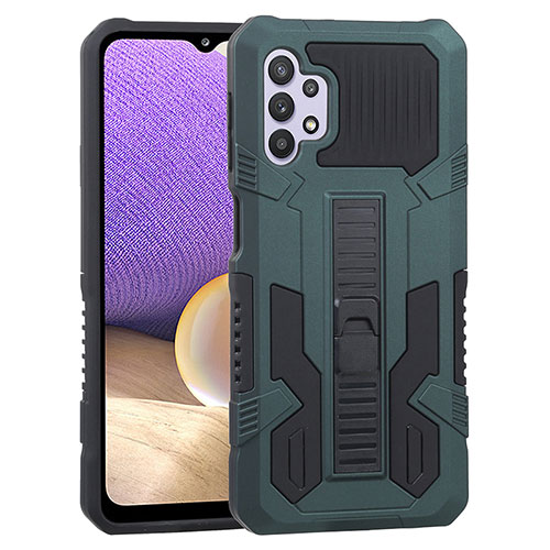 Silicone Matte Finish and Plastic Back Cover Case with Stand ZJ1 for Samsung Galaxy M32 5G Green