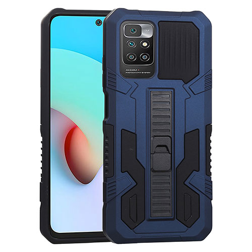 Silicone Matte Finish and Plastic Back Cover Case with Stand ZJ1 for Xiaomi Redmi 10 4G Blue