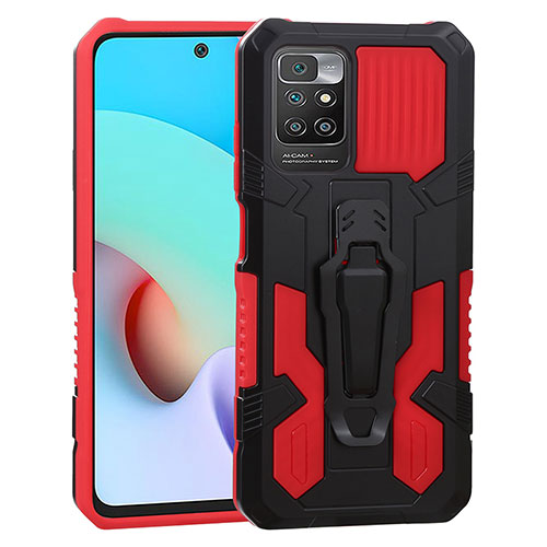 Silicone Matte Finish and Plastic Back Cover Case with Stand ZJ2 for Xiaomi Redmi 10 (2022) Red