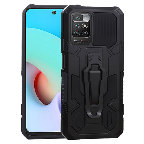 Silicone Matte Finish and Plastic Back Cover Case with Stand ZJ2 for Xiaomi Redmi Note 11 4G (2021) Black