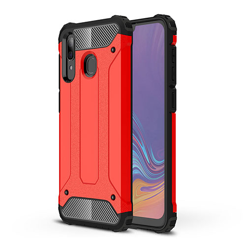 Silicone Matte Finish and Plastic Back Cover Case WL1 for Samsung Galaxy A20 Red