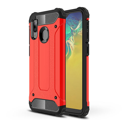 Silicone Matte Finish and Plastic Back Cover Case WL1 for Samsung Galaxy A20e Red