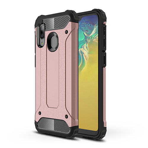 Silicone Matte Finish and Plastic Back Cover Case WL1 for Samsung Galaxy A20e Rose Gold