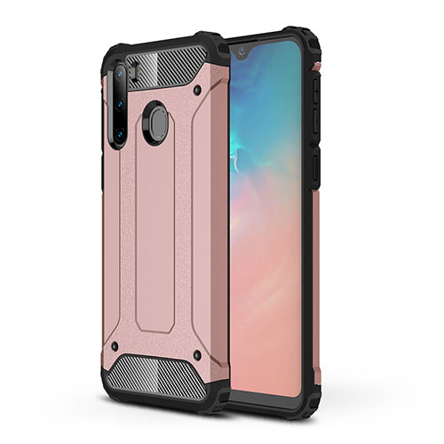 Silicone Matte Finish and Plastic Back Cover Case WL1 for Samsung Galaxy A21 European Rose Gold