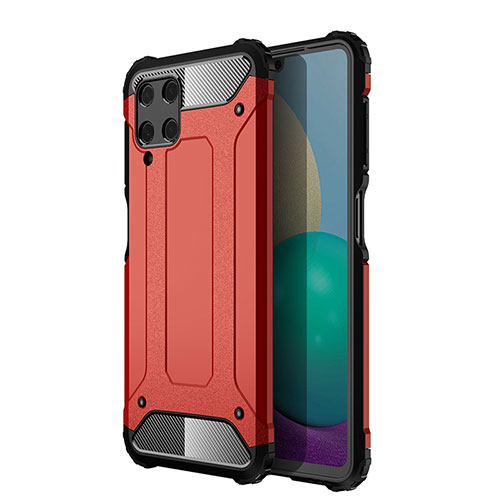 Silicone Matte Finish and Plastic Back Cover Case WL1 for Samsung Galaxy A22 4G Red
