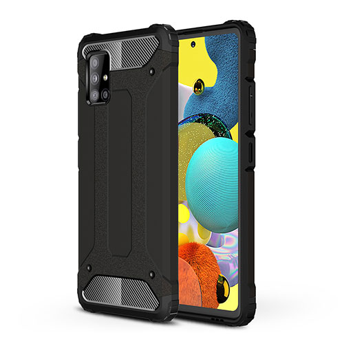 Silicone Matte Finish and Plastic Back Cover Case WL1 for Samsung Galaxy A51 4G Black