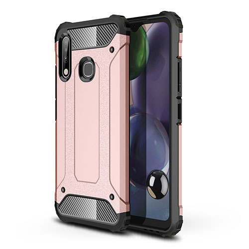Silicone Matte Finish and Plastic Back Cover Case WL1 for Samsung Galaxy A70E Rose Gold