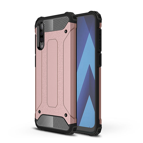 Silicone Matte Finish and Plastic Back Cover Case WL1 for Samsung Galaxy A70S Rose Gold