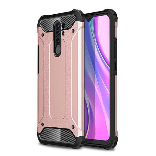 Silicone Matte Finish and Plastic Back Cover Case WL1 for Xiaomi Redmi 9 Rose Gold