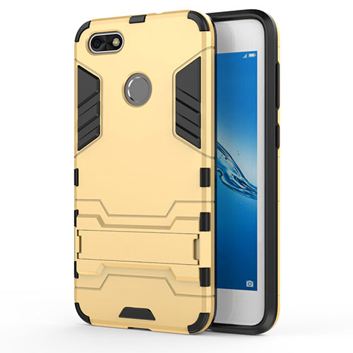 Silicone Matte Finish and Plastic Back Cover with Stand for Huawei P9 Lite Mini Gold