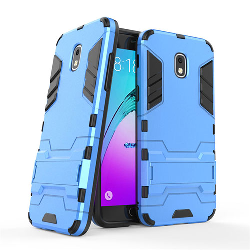 Silicone Matte Finish and Plastic Back Cover with Stand for Samsung Galaxy J3 Star Blue