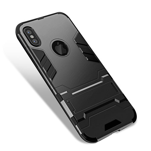 Silicone Matte Finish Stands Case for Apple iPhone X Black