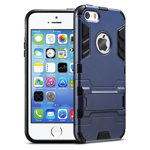 Silicone Matte Finish Stands Cover for Apple iPhone 5S Blue