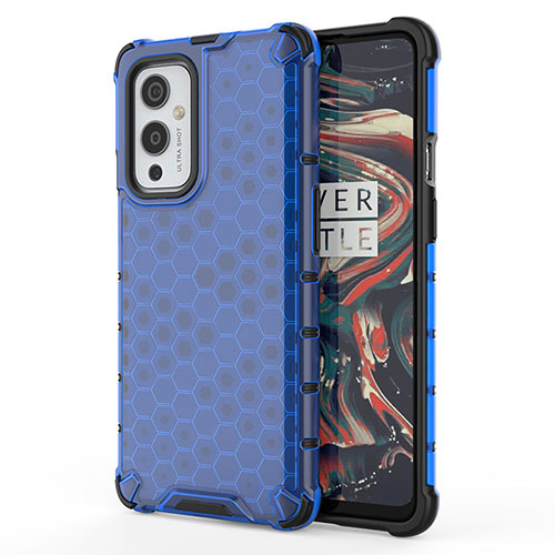 Silicone Transparent Frame Case Cover 360 Degrees AM1 for OnePlus 9 5G Blue