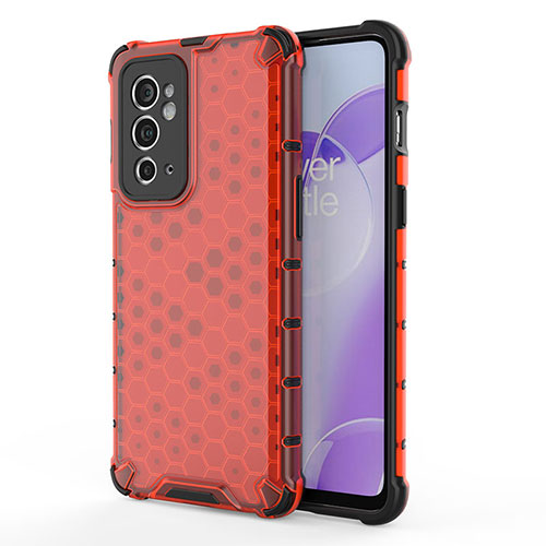 Silicone Transparent Frame Case Cover 360 Degrees AM1 for OnePlus 9RT 5G Red