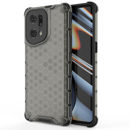 Silicone Transparent Frame Case Cover 360 Degrees AM1 for Oppo Find X5 Pro 5G Black