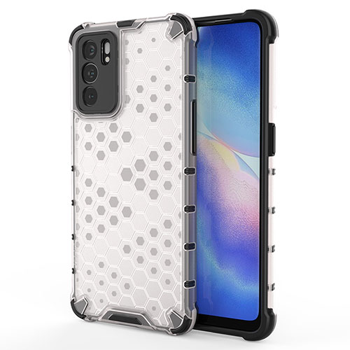 Silicone Transparent Frame Case Cover 360 Degrees AM1 for Oppo Reno6 5G White
