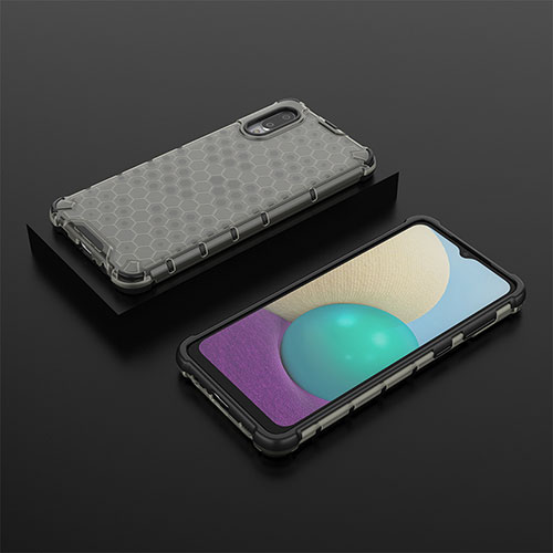 Silicone Transparent Frame Case Cover 360 Degrees AM1 for Samsung Galaxy A02 Black