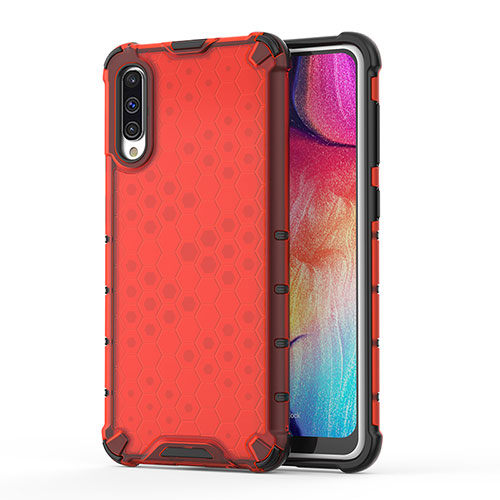 Silicone Transparent Frame Case Cover 360 Degrees AM1 for Samsung Galaxy A50S Red