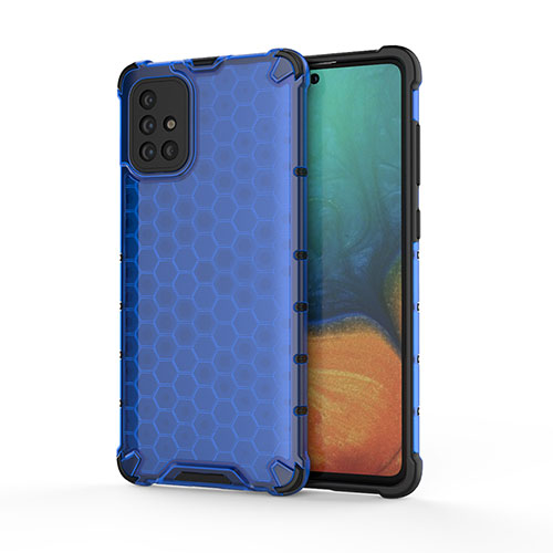 Silicone Transparent Frame Case Cover 360 Degrees AM1 for Samsung Galaxy A71 5G Blue