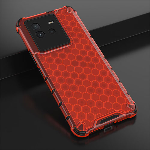 Silicone Transparent Frame Case Cover 360 Degrees AM1 for Vivo iQOO Neo6 5G Red