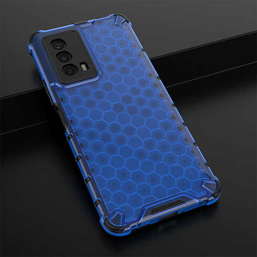 Silicone Transparent Frame Case Cover 360 Degrees AM1 for Vivo iQOO Z5 5G Blue