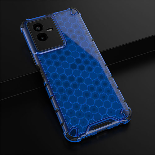 Silicone Transparent Frame Case Cover 360 Degrees AM1 for Vivo iQOO Z6x Blue
