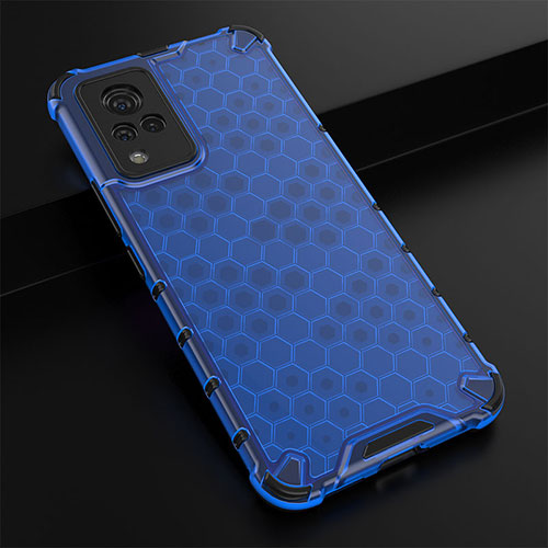 Silicone Transparent Frame Case Cover 360 Degrees AM1 for Vivo V21 5G Blue