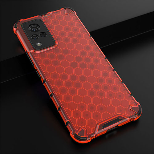 Silicone Transparent Frame Case Cover 360 Degrees AM1 for Vivo V21 5G Red