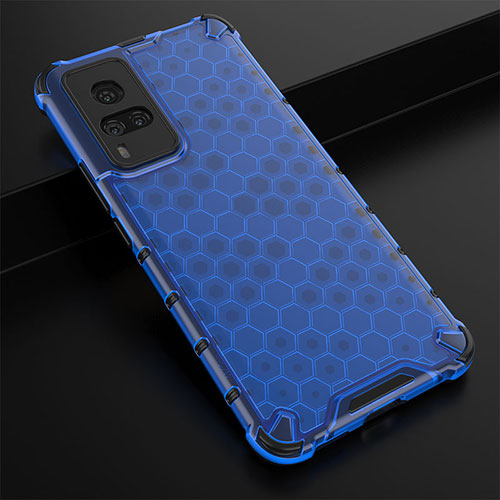 Silicone Transparent Frame Case Cover 360 Degrees AM1 for Vivo X60 Pro 5G Blue