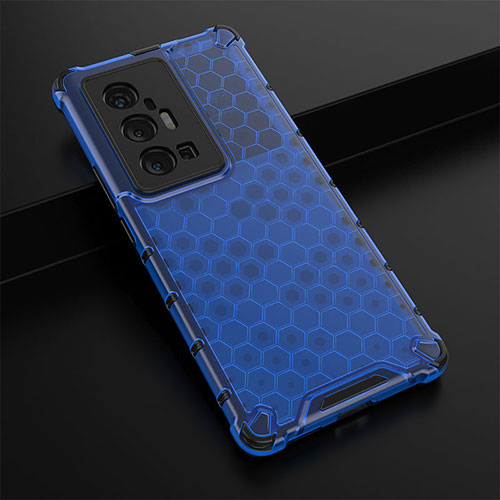 Silicone Transparent Frame Case Cover 360 Degrees AM1 for Vivo X70 Pro+ Plus 5G Blue