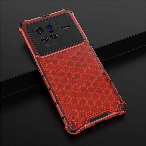 Silicone Transparent Frame Case Cover 360 Degrees AM1 for Vivo X80 5G Red