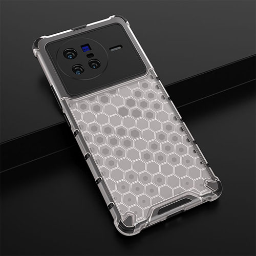 Silicone Transparent Frame Case Cover 360 Degrees AM1 for Vivo X80 5G White