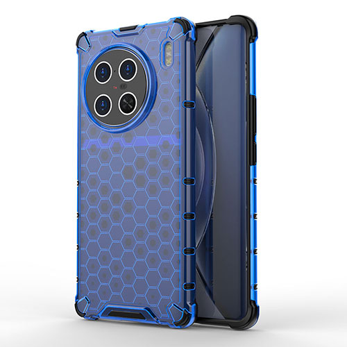 Silicone Transparent Frame Case Cover 360 Degrees AM1 for Vivo X90 Pro+ Plus 5G Blue