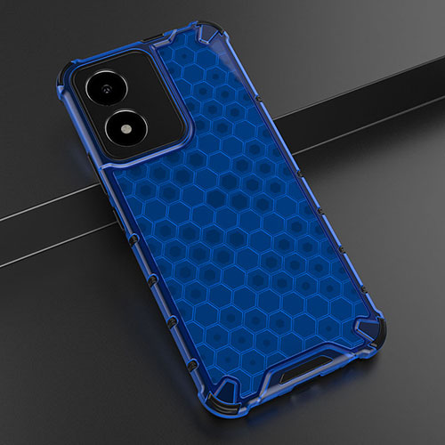 Silicone Transparent Frame Case Cover 360 Degrees AM1 for Vivo Y02S Blue