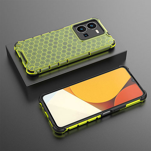 Silicone Transparent Frame Case Cover 360 Degrees AM1 for Vivo Y35 4G Green