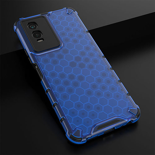 Silicone Transparent Frame Case Cover 360 Degrees AM1 for Vivo Y74s 5G Blue