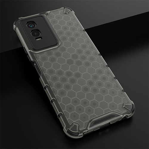 Silicone Transparent Frame Case Cover 360 Degrees AM1 for Vivo Y76s 5G Black