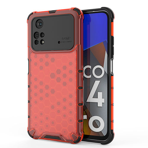 Silicone Transparent Frame Case Cover 360 Degrees AM1 for Xiaomi Poco M4 Pro 4G Red