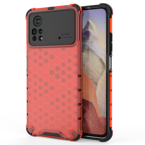 Silicone Transparent Frame Case Cover 360 Degrees AM1 for Xiaomi Poco X4 Pro 5G Red