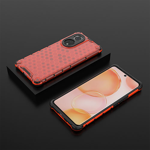 Silicone Transparent Frame Case Cover 360 Degrees AM2 for Huawei Honor 50 5G Red